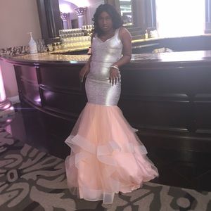 Women Silver Peach Prom Dress